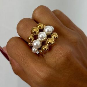 Gold and Pearl Cluster Ring